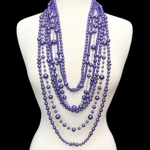 7 Row Layered Purple Pearl Statement Necklace
